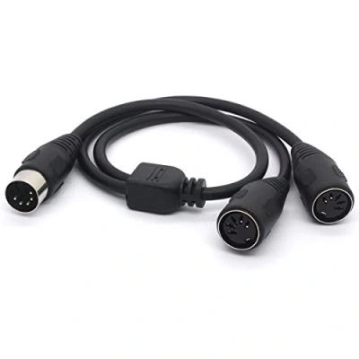 Image of HTGuoji MIDI Splitter Cable, 5 Pin DIN Plug Male to 2 Female SmartPhone AUX Headphone Stereo Jack Adapter Y Input Cable for keyboard, electric piano, synthesizer, guitar 50cm
