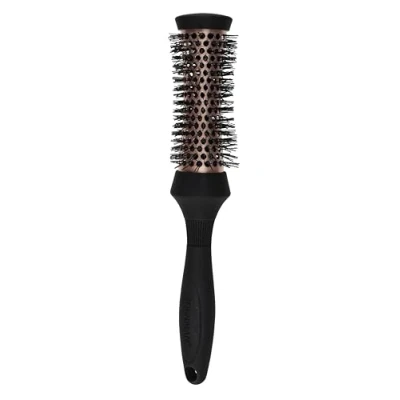 Image of Denman (Small) Thermo Ceramic Hourglass Hot Curl Brush Hair Curling for Blow Drying, Straightening, Defined Curls, Volume &amp; Root Lift Rose Gold Black, (DHH2RRG)