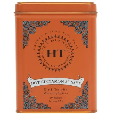 Image of Harney &amp; Sons Caffeinated Hot Cinnamon Sunset Black Tea with Orange and Cloves Tin 20 Sachets