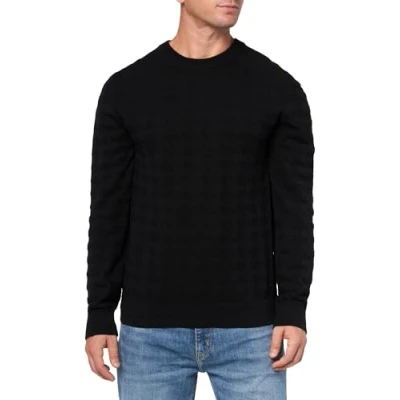 Image of HUGO Men&#039;s Pattern Knit Cotton Pullover Sweater, Black Currant, Large