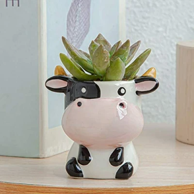 Image of WENHAO Ceramic Succulent Plant Pot,Lovely Animal Flower Pot,Animal Pots,DIY Cartoon Pot,Cactus Potted Planting Bonsai Pots Set,Cute (C)