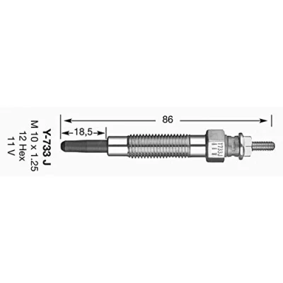 Image of MD197511 glow plug NGK D Power 6592 11,0V 5,0A M10 x 1,25 Metal 0,8Ohm 84,5mm 17Nm MITSUBISHI: Pajero 2, Sport 1 SUV, L200 III Pickup