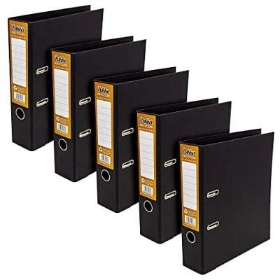 Image of Pukka Pad, Black Recycled Lever Arch A4 Binder 2 Ring, 70mm Paperboard File Pack of 5 Made 100% Card, Recycle Me After Use