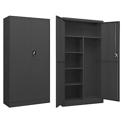 Image of vidaXL Steel Locker Cabinet Spacious Office Storage Solution with Lockable Doors, Air Vents, and Name Tag Holders Anthracite