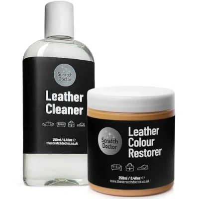 Image of Scratch Doctor Leather Cleaner &amp; Colour Restorer Kit for Sofas Car Seats Bags Shoes Jackets (Tan, 250ml)