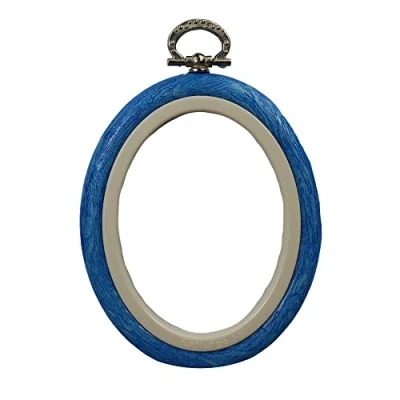 Image of Nurge Embroidery Flexi Hoop Cross Stitch Oval Display Blue #1 8.5cm x 10.5cm