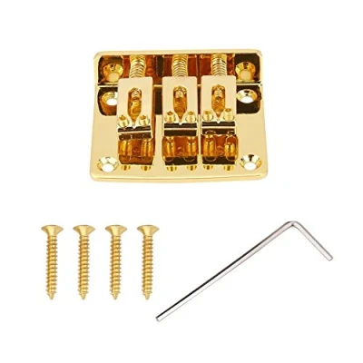 Image of 3 string Guitar Bridge, Electric Guitars Fixed Bridge Replacement Parts for Cigarbox Guitars(gold) Performance Accessories