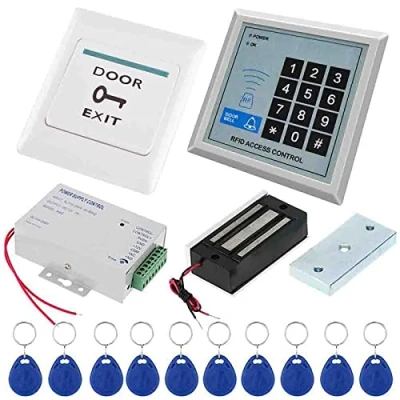 Image of WANGCL Full Set RFID Door Access Control System Kit With 125KHz Stand alone Entry keypad, Electric Magnetic Lock Power Supply EXIT Button 10Pcs Keyfobs