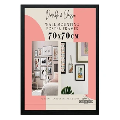 Image of Deals on deal Modern Wooden Picture Frame Photo Wall Art Poster Frames With Clear Perspex Safety Glass to Hang Portrait or Landscape (70x70CM, BLACK)