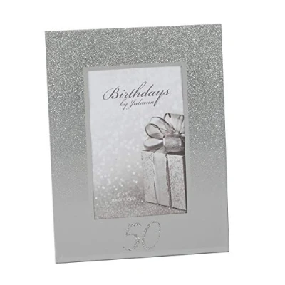 Image of Widdle Celebrations Silver Glitter &amp; Mirror 4&#039;x6&#039; Photo Frame with Number 50th Birthday/Anniversary 8406