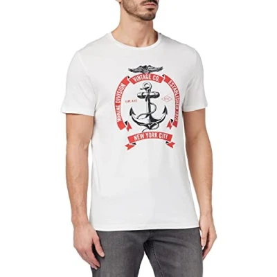 Image of JACK &amp; JONES Men&#039;s Jprblusailor Ss Tee Crew Neck FST T Shirt, Cloud Dancer, L