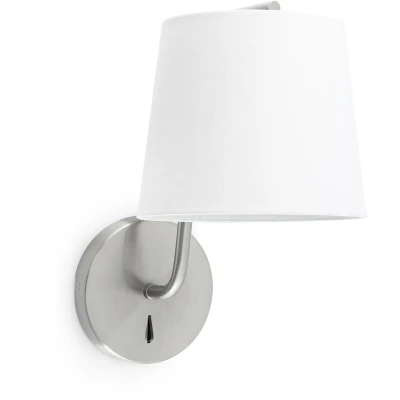 Image of Berni 1 Light Indoor Wall Lamp Satin Nickel with White Shade, E27