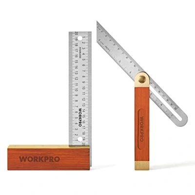Image of WORKPRO Carpentry Squares Set 2 Piece, Try Square 8 Inch/200mm, Adjustable Sliding Bevel 9 Inch/230mm, Hardwood Handle Stainless Steel Blade for Craftsman Woodworking