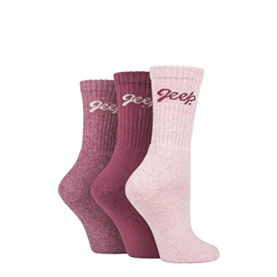 Image of Jeep Ladies Cushioned Foot Cotton Boot Socks Pack of 3 Rose/Cream 4 8