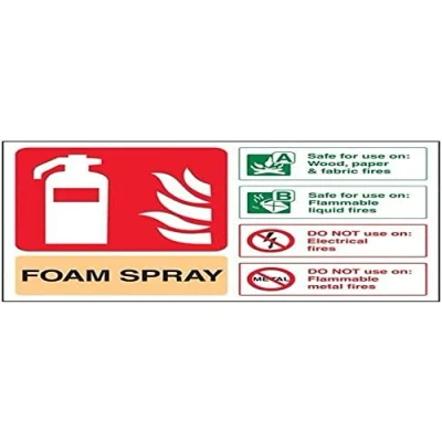 Image of V Safety Foam Spray Id Not Electrical Safe Fire Extinguisher Sign 200mm x 150mm Self Adhesive Vinyl