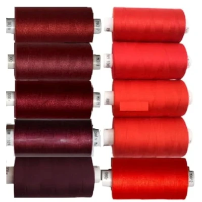 Image of Coats Craft Moon Polyester Sewing Thread 10x1000yds Assorted Reds/Maroon…Coats Box of 10 reels