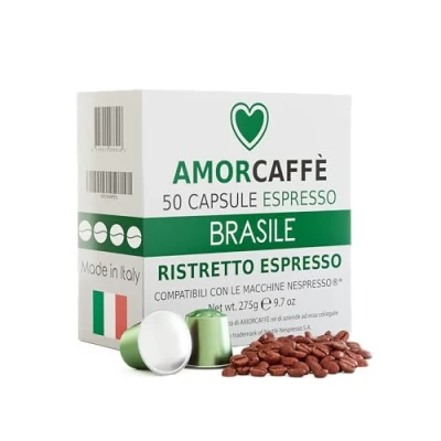 Image of Amorcaffe 50 Aluminium Capsules Compatible with Nespresso Pods Brasile Ristretto Espresso
