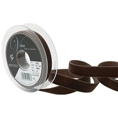 Image of Berisfords Velvet Ribbon, Brown, 10.2 x 2.1 cm