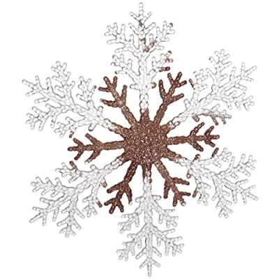Image of BWG Set Of 4 Large Hanging 25cm Rose Gold Glitter Snowflake Christmas Decorations