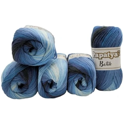 Image of Ilkadim Export 5 x 100 g Knitting Yarn Papatya Batik Multicoloured with Colour Gradient, 500 Wool Colourful, Gradient (Blue White 554 19)