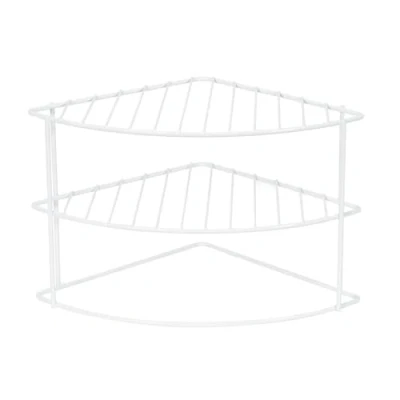 Image of Compactor Kitchen Rounded Corner Cupboard Storage Organiser Shelf/Rack, WHITE METAL WIRE, 26 x 21 cm