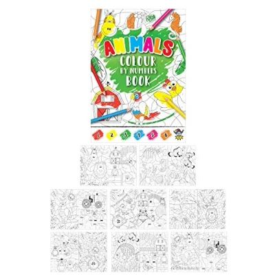 Image of Anila&#039;s Complete Farm Animal Themed 10 Party Bag Fillers &amp; Favours Mini Animals Fun Colour by Number Books (Ideal for Children Aged 3 8)