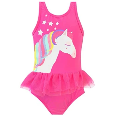 Image of Harry Bear Girls Rainbow Pony Swimsuit Pink Age 18 to 24 Months