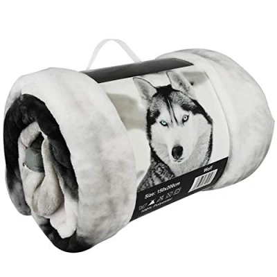Image of Yorkshire Homeware Animal Pattern Luxury 3D Faux Fur Throws Blankets For Sofa Bed Double King Size (Wolf, 150 x 200cm)