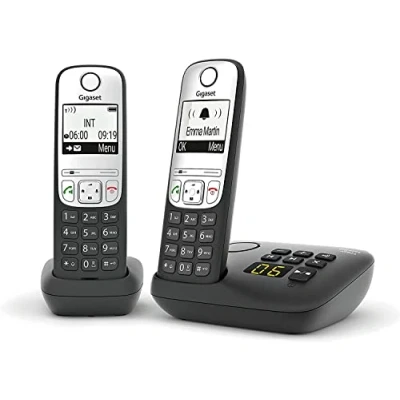 Image of Gigaset A690A Easy to use Cordless DECT home Telephone with Answering Machine, Speakerphone,Nuisance call block, office. Single Handset, Silver/Black (Duo)