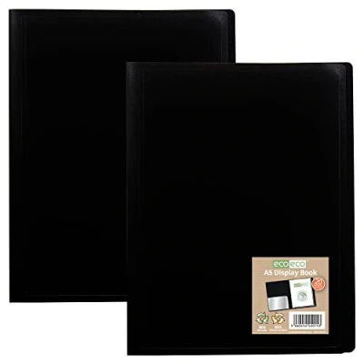 Image of eco A5 100% Recycled 20 Pocket Black Flexible Cover Portfolio Book Folder Display Book, eco015x2