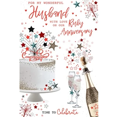 Image of Husband On Our Ruby 40th Champagne Cake Happy Anniversary Card Lovely Verse