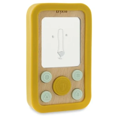 Image of Trixie Wooden Silicone Baby Phone Mr. Lion Soft &amp; Durable Pretend Play Toy Safe Natural Wood Sensory for Babies Toddlers Eco Friendly Design