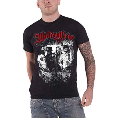Image of Motley Crue Men&#039;s Greatest Hits Bandshot Regular Fit Round Collar Short Sleeve T Shirt, Black, Medium