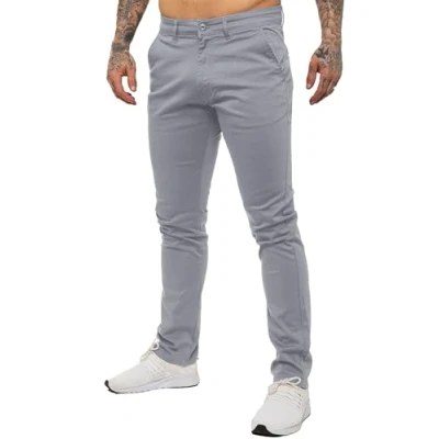 Image of Enzo Mens Slim Fit Stretch Chinos Grey Cotton Size 38W/34L