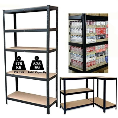 Image of 150x70x30cm 5 Tier Garage Storage Shelving Unit Heavy Duty Shed Units Racking Office Utility Room Warehouse Shelves Black