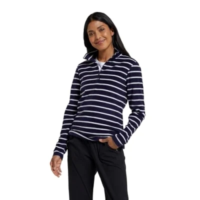 Image of Mountain Warehouse Camber Half Zip Women&#039;s Striped Fleece Lightweight, Warm &amp; Cosy Sweatshirt Top Best for Camping, Outdoors, Travelling Hiking Navy S
