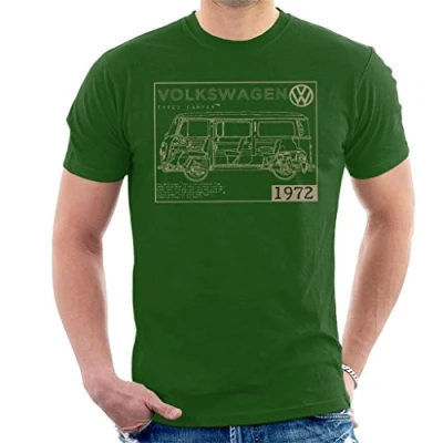 Image of Volkswagen Type 2 Camper Plans Light Text Men&#039;s T Shirt Bottle Green