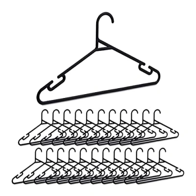 Image of Relaxdays Coat, 24x Set, Space Saving Storage, Thin Clothes Hanger, Closet Organiser, Recycled Plastic, Black, 21 x 41 0.5 cm