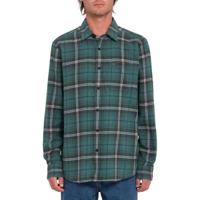 Image of Volcom Men&#039;s Caden Plaid Long Sleeve Flannel Shirt T, Sea Green, Medium
