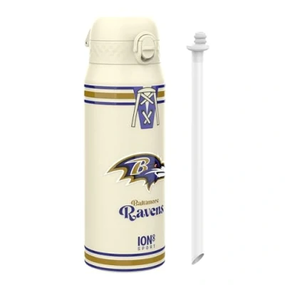 Image of Ion8 NFL Ravens Sports Thermal water Bottle with Removable Straw, 750ml/24oz, Leak proof Vacuum Insulated Drinking Bottle, Easy to Open, Secure Lock, Dishwasher Safe, Flip Cover, Metal