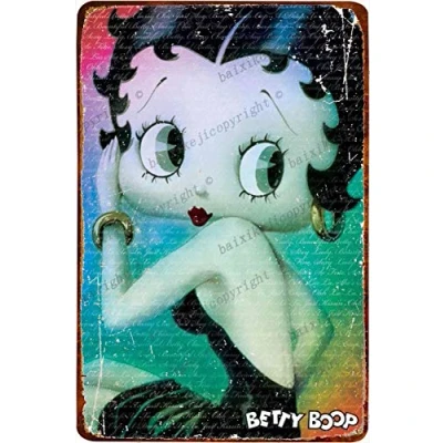 Image of Cimily Betty Boop Words Poster Vintage Tin Signs Retro Metal Sign Plaque Art Wall Decor 8x12 Inch