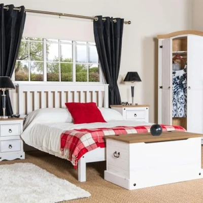 Image of Home Source Corona Solid Wood Slatted 4ft 6in Double Bed Frame, White