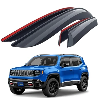 Image of Goodyear wind deflector for/compatible with Jeep Renegade 2014 2024 SUV, door rain deflectors,car accessories, car deflectors, tape on 4 pieces, black