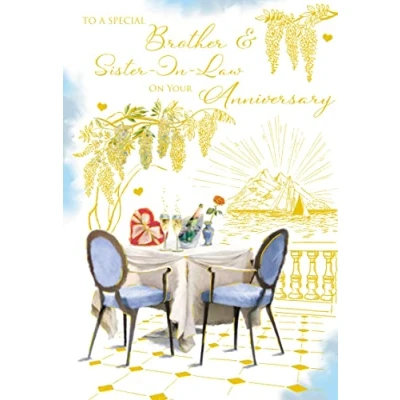 Image of Brother &amp; Sister in law Anniversary Card Champagne Foil Finish Lovely Verse