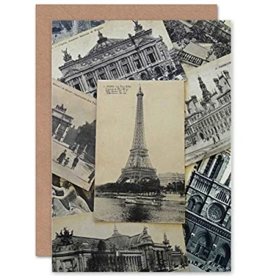 Image of Wee Blue Coo COLLAGE POSTCARDS PARIS FRANCE EIFFEL TOWER ANTIQUE GREETINGS CARD