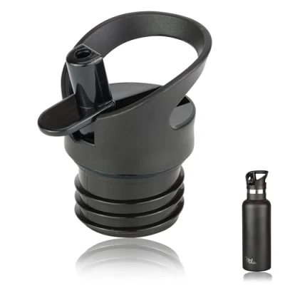 Image of Milu Replacement lid Straw for Stainless Steel Drinking Bottle 350ml, 500ml, 750ml, 1000ml spare part colour black incl. 3x straws BPA Free