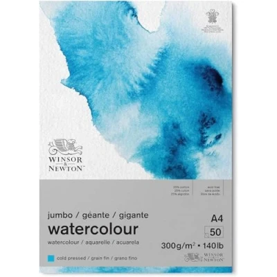 Image of Winsor &amp; Newton 6667010 Classic Watercolour Paper in Jumbo Pad 50 Sheets A4, 300 g/m², Glued, Cold Pressed, Lightly Textured White Archival Quality, Resistant to Yellowing