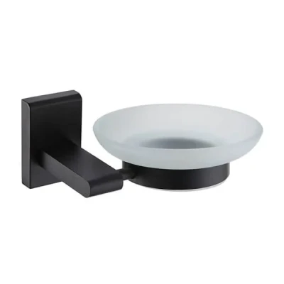Image of Showerdrape Unity Black Stainless Steel &amp; Frosted Glass Wall Mounted Soap Dish