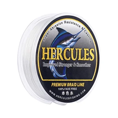 Image of HERCULES Braided Fishing Line, Not Fade, 1094 Yards PE Lines, 4 Strands Multifilament Fish 6lb Test for Saltwater and Freshwater, Abrasion Resistant, White, 6lb, 1000m