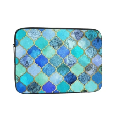 Image of Turquoise Pattern Printed Laptop Sleeve For 17 Inch Laptop, Shockproof Oxford Fabric Protective Case Bag